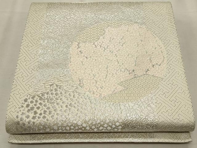 平和屋着物◎六通柄袋帯 草花丸文 銀糸 正絹 逸品 CAAT0118ft