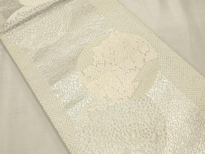 平和屋着物◎六通柄袋帯 草花丸文 銀糸 正絹 逸品 CAAT0118ft