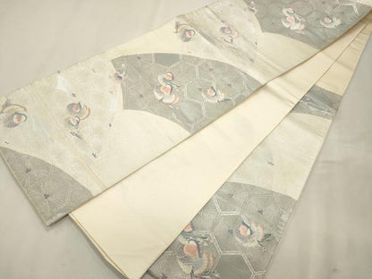 平和屋着物◎六通柄袋帯 唐織 九百錦 地紙鴛鴦文 プラチナ箔 正絹 逸品 CAAT0120ft