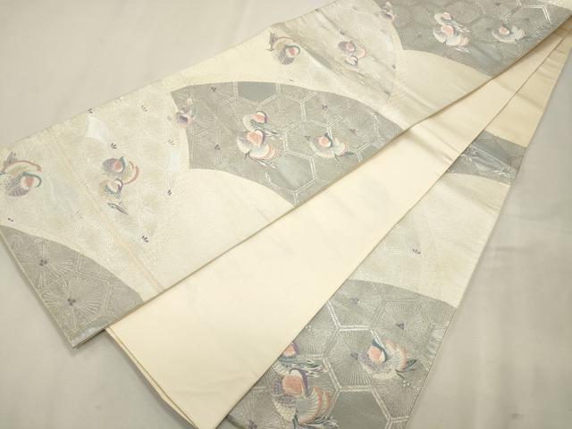 平和屋着物◎六通柄袋帯 唐織 九百錦 地紙鴛鴦文 プラチナ箔 正絹 逸品 CAAT0120ft