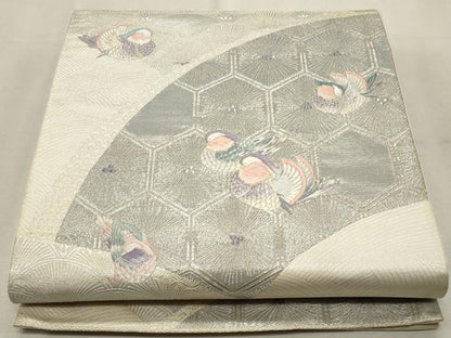 平和屋着物◎六通柄袋帯 唐織 九百錦 地紙鴛鴦文 プラチナ箔 正絹 逸品 CAAT0120ft