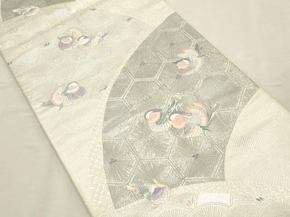 平和屋着物◎六通柄袋帯 唐織 九百錦 地紙鴛鴦文 プラチナ箔 正絹 逸品 CAAT0120ft