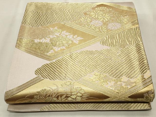 平和屋着物◎六通柄袋帯　雲重ね菱草花文　金糸　正絹　逸品　CAAT0121ft