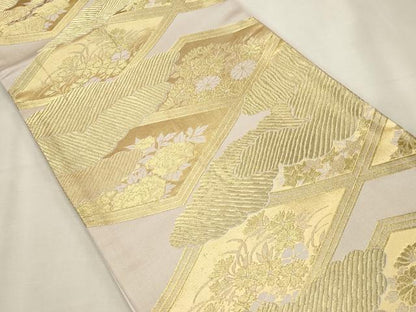 平和屋着物◎六通柄袋帯　雲重ね菱草花文　金糸　正絹　逸品　CAAT0121ft