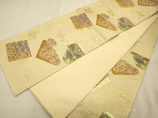 平和屋着物◎六通柄袋帯 唐織 色紙重ね吉祥花文 金銀糸 正絹 逸品 CAAT0123ft