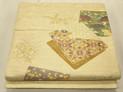 平和屋着物◎六通柄袋帯 唐織 色紙重ね吉祥花文 金銀糸 正絹 逸品 CAAT0123ft