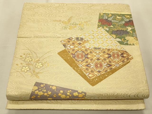 平和屋着物◎六通柄袋帯 唐織 色紙重ね吉祥花文 金銀糸 正絹 逸品 CAAT0123ft