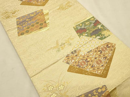 平和屋着物◎六通柄袋帯 唐織 色紙重ね吉祥花文 金銀糸 正絹 逸品 CAAT0123ft