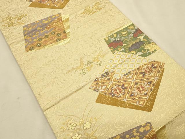 平和屋着物◎六通柄袋帯 唐織 色紙重ね吉祥花文 金銀糸 正絹 逸品 CAAT0123ft