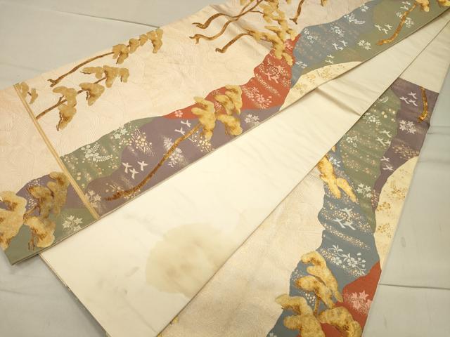 平和屋着物◎六通柄袋帯 道長光琳松文 金糸 正絹 逸品 CAAT0146ft