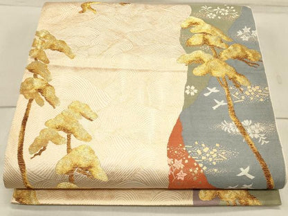 平和屋着物◎六通柄袋帯 道長光琳松文 金糸 正絹 逸品 CAAT0146ft