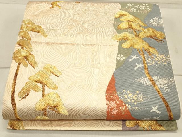平和屋着物◎六通柄袋帯 道長光琳松文 金糸 正絹 逸品 CAAT0146ft