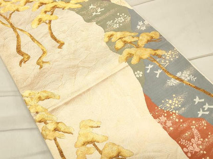 平和屋着物◎六通柄袋帯 道長光琳松文 金糸 正絹 逸品 CAAT0146ft