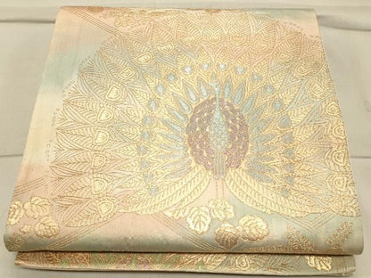 平和屋着物◎六通柄袋帯　孔雀花文　金糸　正絹　逸品　CAAT0148ft