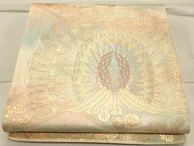 平和屋着物◎六通柄袋帯　孔雀花文　金糸　正絹　逸品　CAAT0148ft