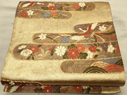平和屋着物◎佐賀錦　六通柄袋帯　雲取小袖文　金糸　正絹　逸品　CAAT0202ft