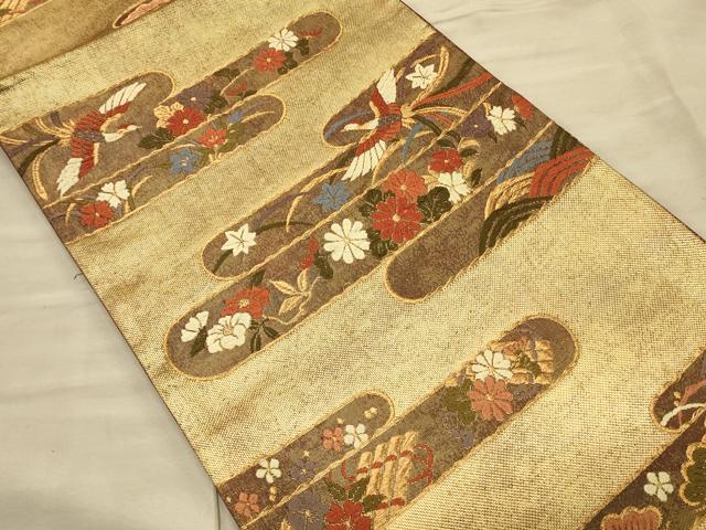 平和屋着物◎佐賀錦　六通柄袋帯　雲取小袖文　金糸　正絹　逸品　CAAT0202ft