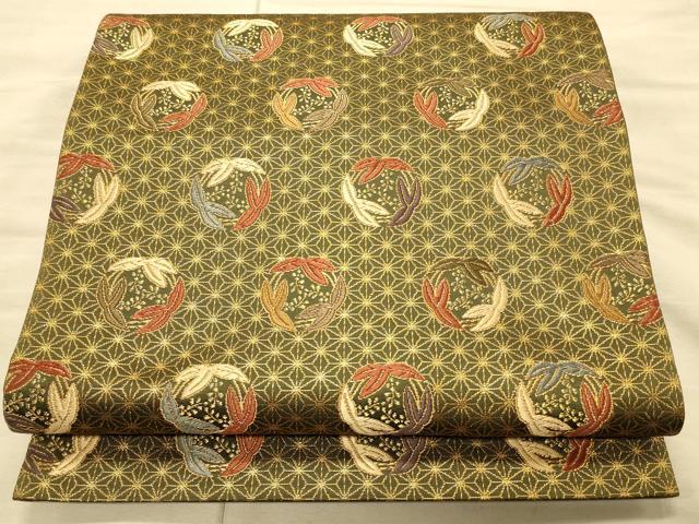 平和屋着物◎六通柄袋帯 唐織 笹丸文 金糸 正絹 逸品 CAAT0261ft