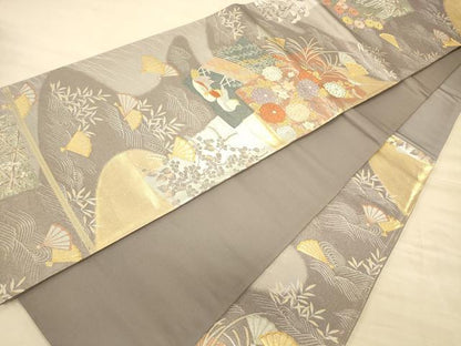 平和屋着物◎六通柄袋帯 唐織 鴛鴦花文 金銀糸 正絹 逸品 CAAT0262ft