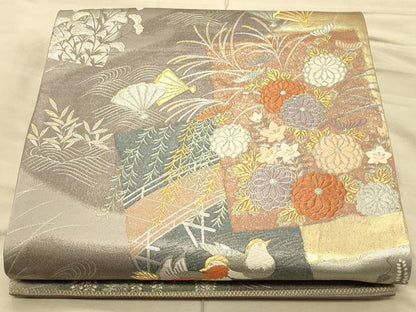 平和屋着物◎六通柄袋帯 唐織 鴛鴦花文 金銀糸 正絹 逸品 CAAT0262ft
