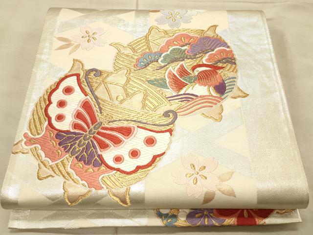 平和屋着物◎六通柄袋帯 唐織り 舞蝶花鳥文 金銀糸 正絹 逸品 CAAT0263ft