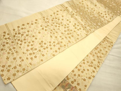 平和屋着物◎太鼓柄袋帯 短冊花鳥文 金糸 正絹 逸品 CAAT0281ft