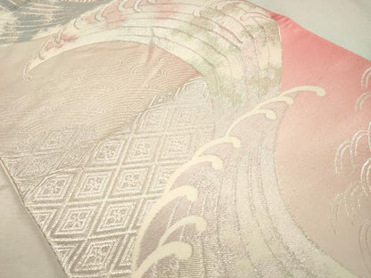 平和屋着物◎六通柄袋帯　立波文　銀糸　関西仕立て　正絹　逸品　CAAT0413dy
