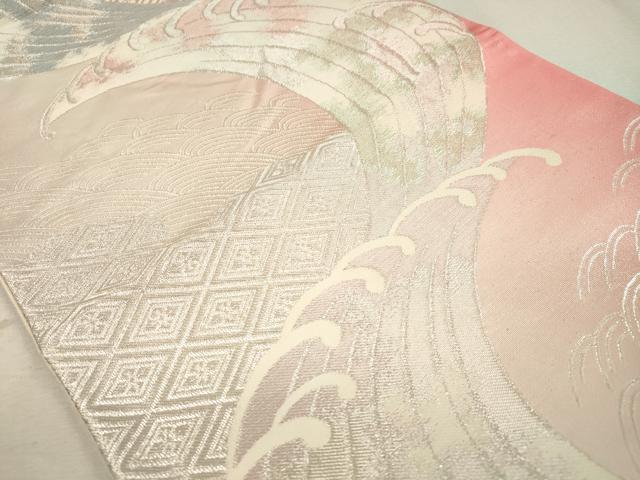 平和屋着物◎六通柄袋帯　立波文　銀糸　関西仕立て　正絹　逸品　CAAT0413dy