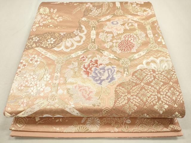 平和屋着物◎六通柄袋帯 道長取天井文 金糸 正絹 逸品 CAAT0418dy