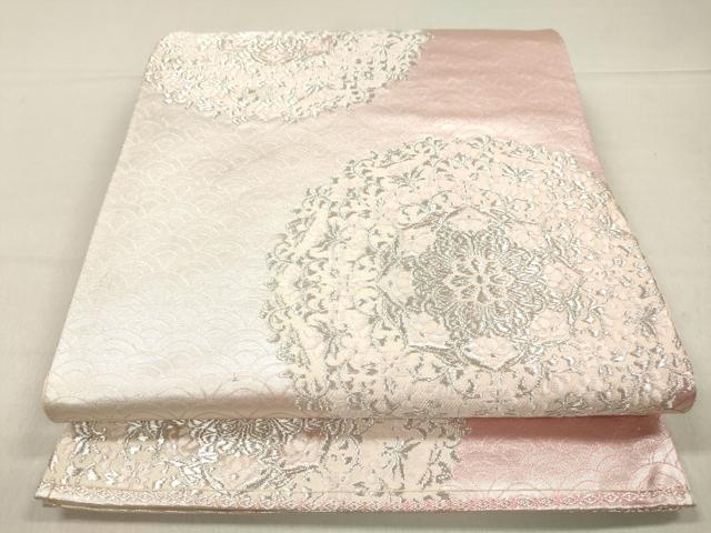 平和屋着物◎六通柄袋帯 青海波 吉祥丸文 銀糸 関西仕立て 正絹 逸品 CAAT0436dy