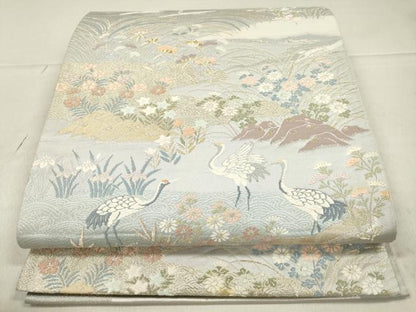 平和屋着物◎六通柄袋帯　唐織　飛鶴草花文　金銀糸　正絹　逸品　CAAT0438dy