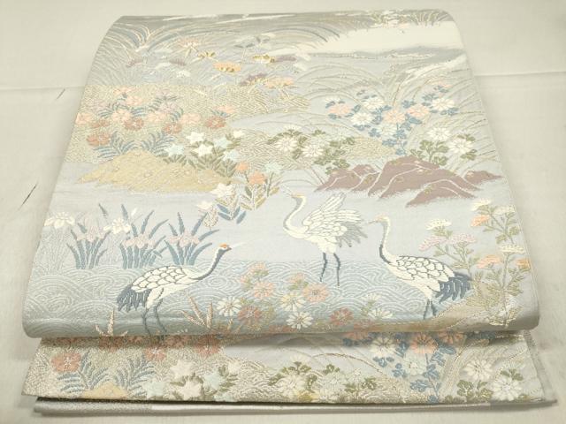 平和屋着物◎六通柄袋帯　唐織　飛鶴草花文　金銀糸　正絹　逸品　CAAT0438dy