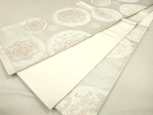 平和屋着物◎六通柄袋帯 唐織 吉祥花丸文 銀糸 正絹 逸品 CAAT0440dy