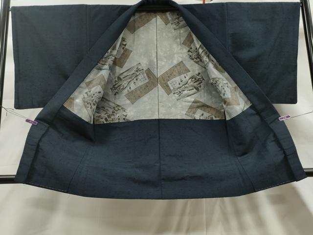 平和屋着物∞男性　長羽織　髭紬地　濃紺地　正絹　逸品　CAAT0443dy