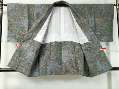 平和屋着物∞道中着　お召地　草花文　金糸　正絹　逸品　未使用　CAAT0472dy