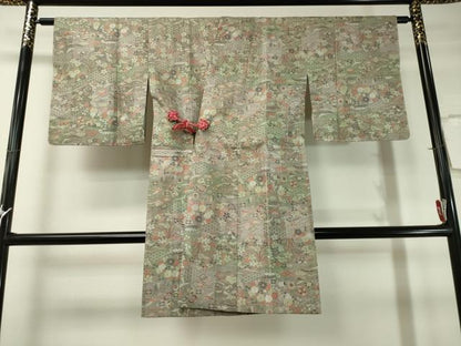 平和屋着物＃道中着 お召地 草花文 銀糸 鈴乃屋扱い ロング丈 正絹 逸品 未使用 CAAT0484dy