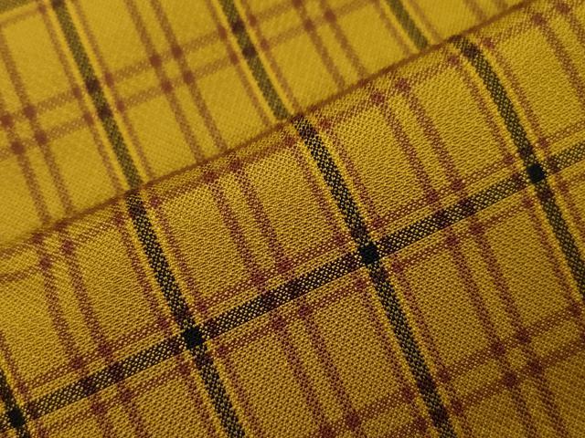 平和屋着物＃本場黄八丈　綾織　紬　単衣　道行コート　格子柄　正絹　逸品　CAAT0487dy