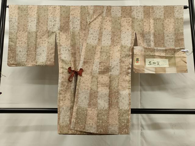 平和屋着物＃道中着 お召地 名物裂 反端付き ロング丈 正絹 逸品 未使用 CAAT0491dy
