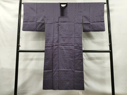 平和屋着物▽道行コート　雨コート　単衣　麻の葉地紋　葡萄鼠色　ロング丈　正絹　逸品　CAAT0528dy
