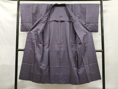 平和屋着物▽道行コート　雨コート　単衣　麻の葉地紋　葡萄鼠色　ロング丈　正絹　逸品　CAAT0528dy