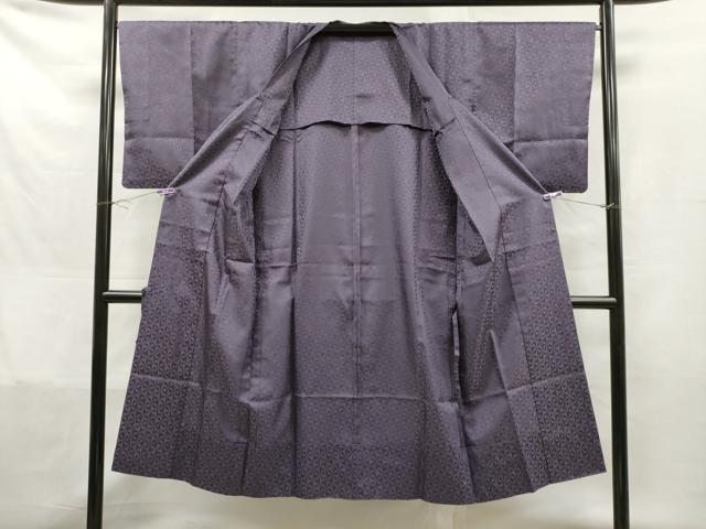 平和屋着物▽道行コート　雨コート　単衣　麻の葉地紋　葡萄鼠色　ロング丈　正絹　逸品　CAAT0528dy