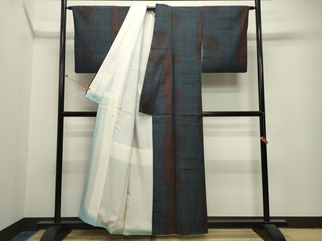 平和屋着物●結城紬 100亀甲 吉祥文 正絹 逸品 CAAT0555dy