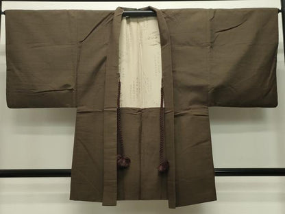 平和屋着物●男性 紬 アンサンブル 樺茶色 正絹 逸品 CAAT0562dy