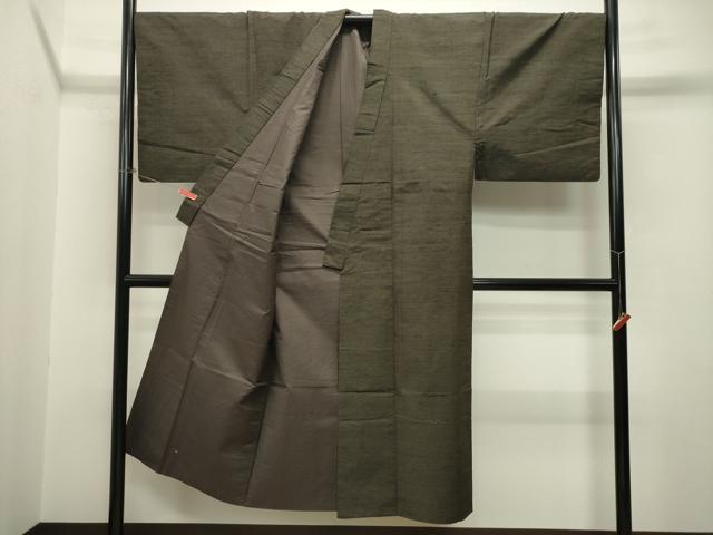 平和屋着物●男性 紬 アンサンブル 藍媚茶色 正絹 逸品 CAAT0564dy