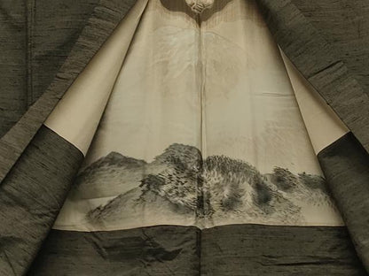 平和屋着物●男性 紬 アンサンブル 藍媚茶色 正絹 逸品 CAAT0564dy