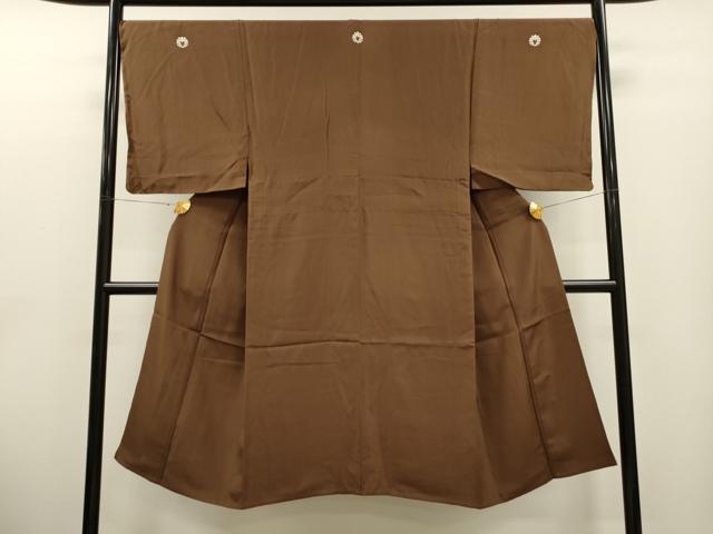 平和屋着物▽男性 色紋付 単衣 黒茶色 正絹 逸品 CAAT0734dy
