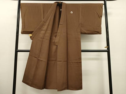 平和屋着物▽男性 色紋付 単衣 黒茶色 正絹 逸品 CAAT0734dy