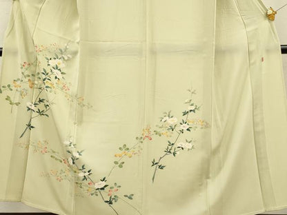 平和屋着物▽本加賀友禅作家　南克治　訪問着　単衣　枝花文　正絹　逸品　CAAT0736dy