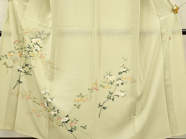 平和屋着物▽本加賀友禅作家　南克治　訪問着　単衣　枝花文　正絹　逸品　CAAT0736dy