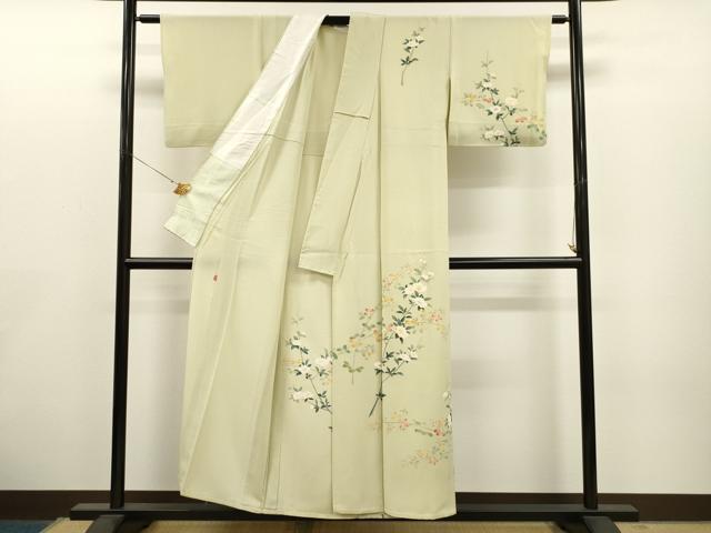 平和屋着物▽本加賀友禅作家　南克治　訪問着　単衣　枝花文　正絹　逸品　CAAT0736dy